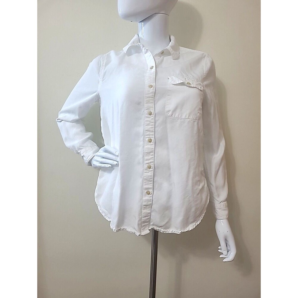 Lucky Brand Womens White Button Up Shirt Size Small Petite Front Pocket